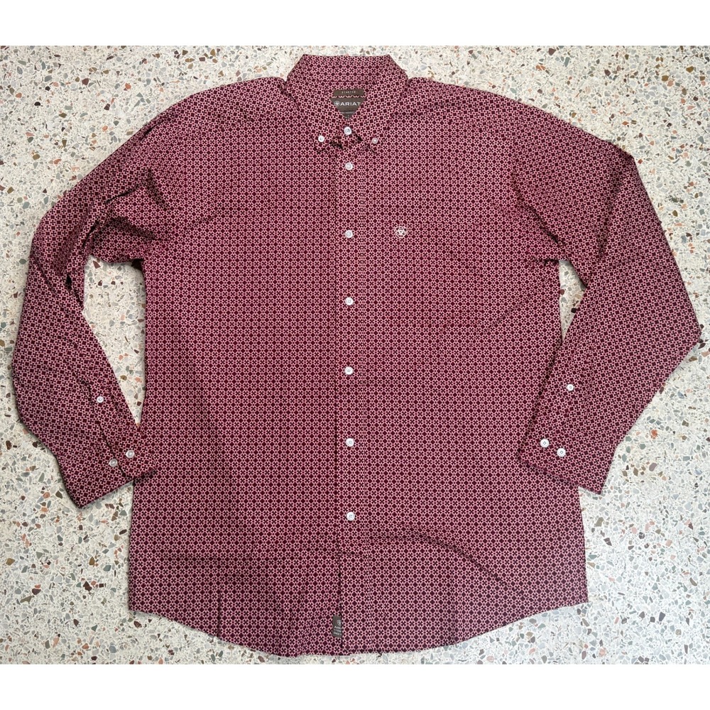 Ariat Stretch Mens Button Down Cross Symbol Pattern Long Sleeve Shirt Size Large